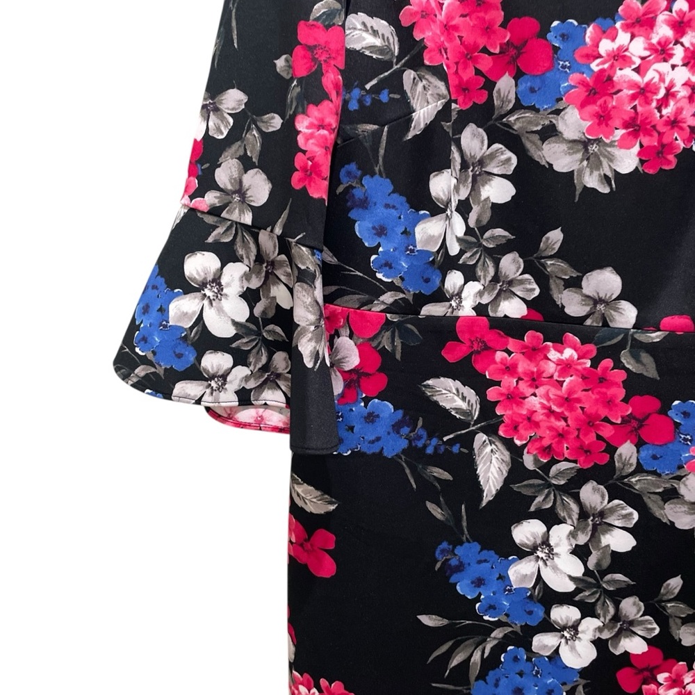 Nine West Floral Bell Sleeve Sheath Dress Black Multi Women’s Size 6 NWT - Picture 3 of 10